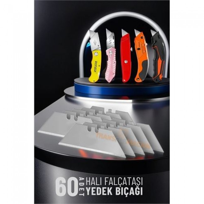 Renkmix 50+10 Adet Halı Falçatası Katlanabilir Maket Bıçağı