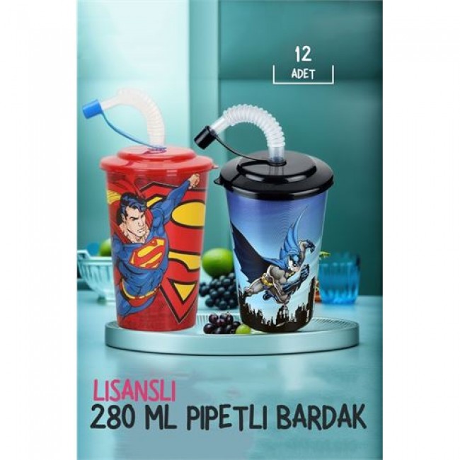 Renkmix 8+4 Adet Batman+superman Pipetli Bardak
