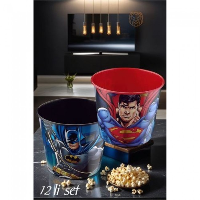 Renkmix 12 Adet Superman Batman Patlamış Mısır Popcorn Kovası