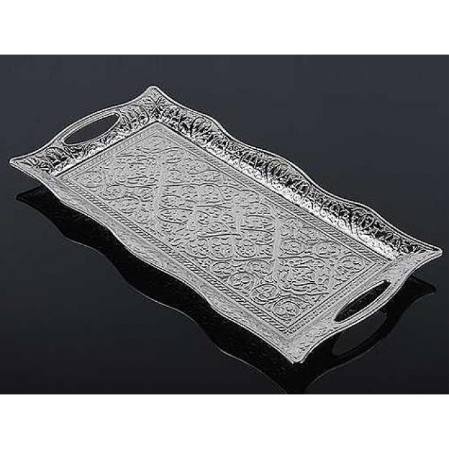 İndirimde Osmanlı motifli 2 kişilik servis tepsisi - gümüş